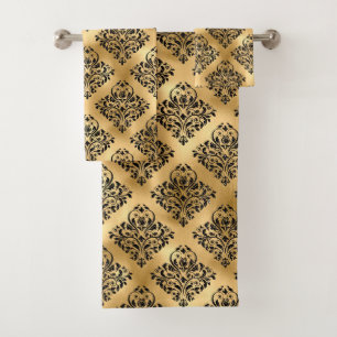 Conjunto De Toalhas Padrão de vidro preto e Dourado
