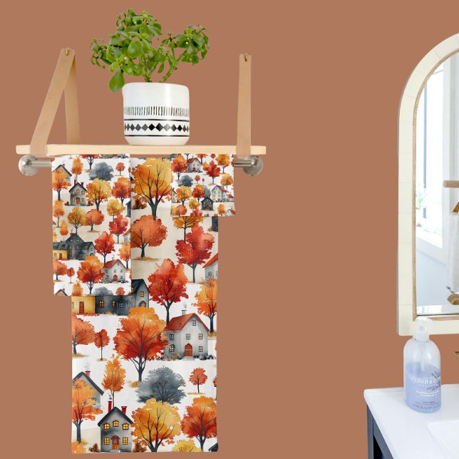 Conjunto De Toalhas Padrão de Vila Rustic Watercolor (Criador carregado)