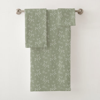 Conjunto De Toalhas Padrão de vinha verde-oliva e floral