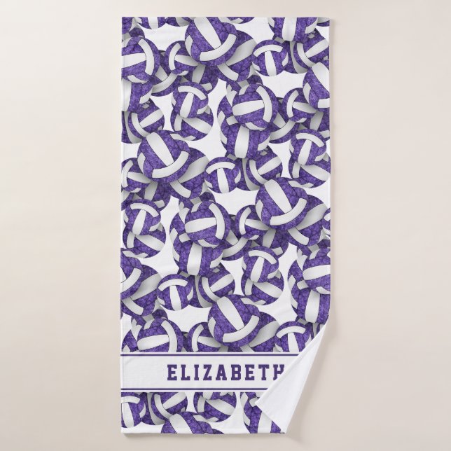 Conjunto De Toalhas Padrão de volicbolas de meninas personalizado roxo (Toalha de Banho)