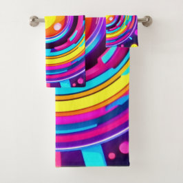 Conjunto De Toalhas Padrão de Vórtice de Círculo Neon