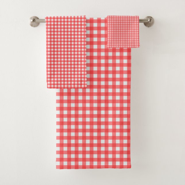 Conjunto De Toalhas Padrão de Xadrez de Gingham Vermelho Retro (Insitu)
