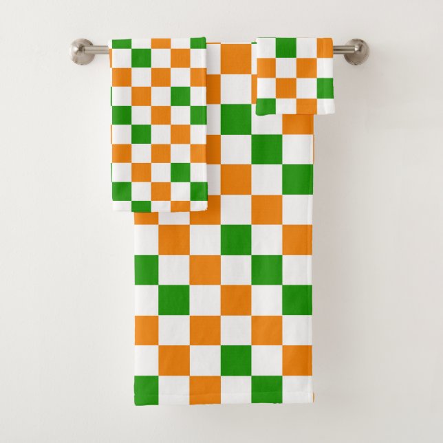 Conjunto De Toalhas Padrão de xadrez laranja branco verde (Insitu)