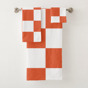 Conjunto De Toalhas Padrão de Xadrez Laranja e Branco