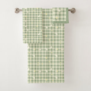 Conjunto De Toalhas Padrão de Xadrez Verde do Coelho páscoa