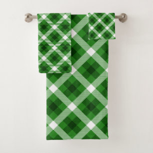 Conjunto De Toalhas Padrão de xadrez verde, preto e branco