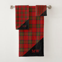 Conjunto De Toalhas Padrão de Xadrez Verde Vermelho Monograma