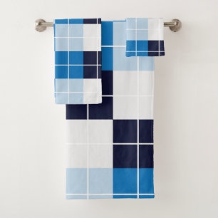 Conjunto De Toalhas Padrão de Xadrez Verificado com Azul