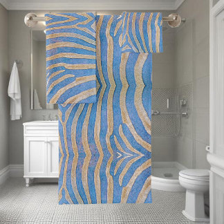 Conjunto De Toalhas Padrão de zebra azul e dourado texturizado e simét