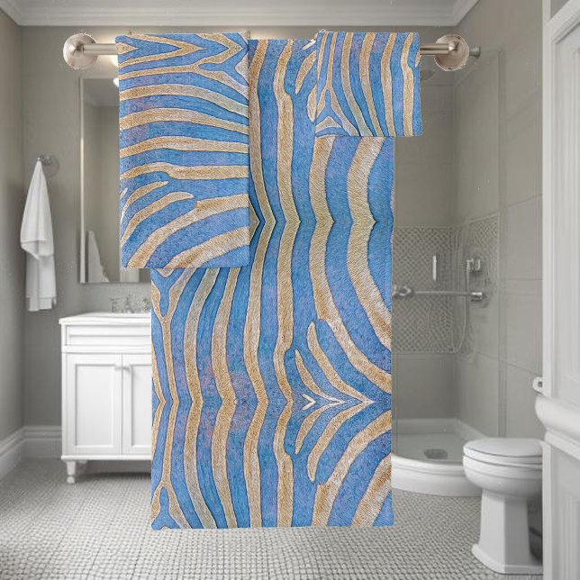 Conjunto De Toalhas Padrão de zebra azul e dourado texturizado e simét (Criador carregado)