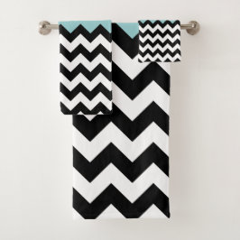 Conjunto De Toalhas Padrão de ziguezague preto e branco, Chevron, azul