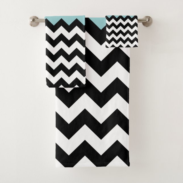 Conjunto De Toalhas Padrão de ziguezague preto e branco, Chevron, azul (Insitu)