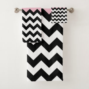 Conjunto De Toalhas Padrão de Zigzag preto e branco, Chevron, rosa