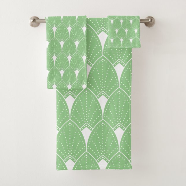 Conjunto De Toalhas Padrão Deco de Arte Branca n.º 2 em verde claro (Insitu)