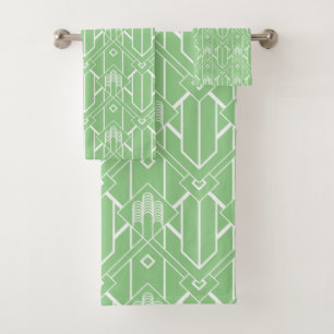 Conjunto De Toalhas Padrão Deco de Arte Branca n.o 3 em verde claro