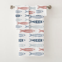 Conjunto De Toalhas Padrão Decorativo do Peixe de Sardinha do Mediterr
