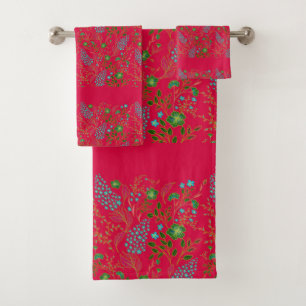 Conjunto De Toalhas Padrão do Bordado da Flor Mostra Flores no Fundo V