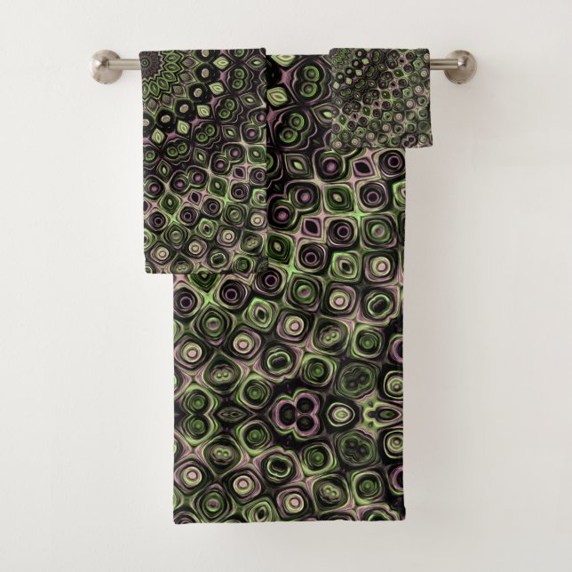 Conjunto De Toalhas Padrão do caleidoscópio verde e negro Mandala (Insitu)