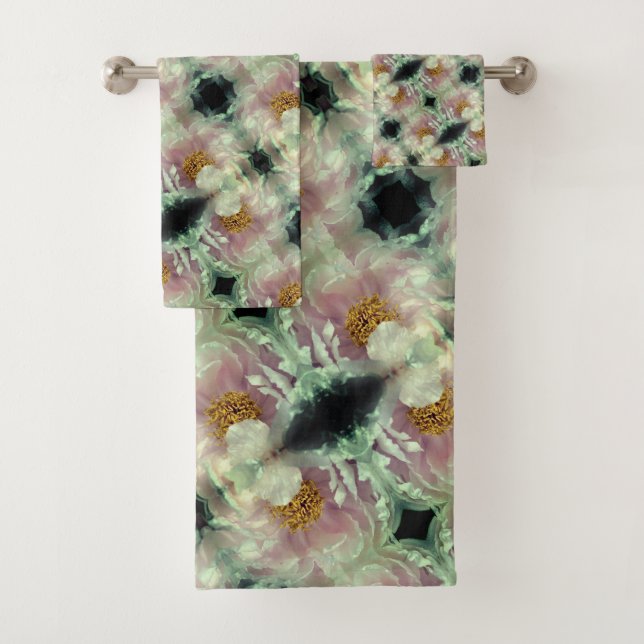 Conjunto De Toalhas Padrão do Centro da Flor de Pêonias Rosa (Insitu)