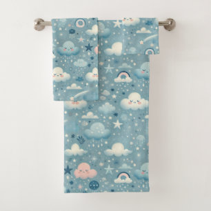 Conjunto De Toalhas Padrão do Céu Whimsical com Nuvens, Estrelas - Azu