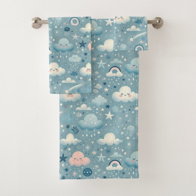Conjunto De Toalhas Padrão do Céu Whimsical com Nuvens, Estrelas - Azu (Insitu)