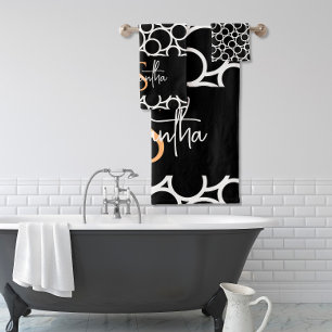 Conjunto De Toalhas Padrão do círculo preto e branco com monograma