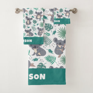 Conjunto De Toalhas Padrão do Cute Koalas de Nome Personalizado