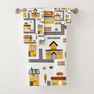 Conjunto De Toalhas Padrão do Mapa da Cidade para Crianças Amarelo e C