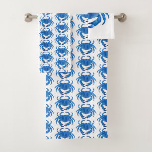 Conjunto De Toalhas Padrão do Oceano Caranguejo Azul