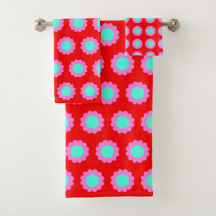 Conjunto De Toalhas Padrão do ventilador Pop vermelho retrô Mod 60s 