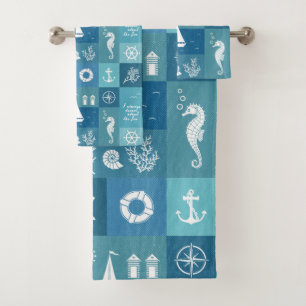 Conjunto De Toalhas Padrão do Verificador Náutico Azul-Aqua Russo Pers