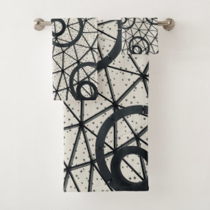 Conjunto De Toalhas Padrão dos círculos Abstrato preto e branco