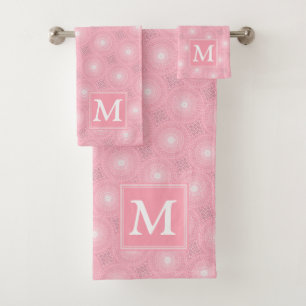 Conjunto De Toalhas Padrão dos círculos cor-de-rosa monograma
