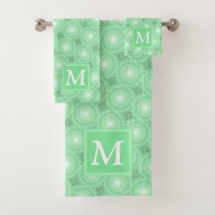 Conjunto De Toalhas Padrão dos círculos verdes primavera do monogram