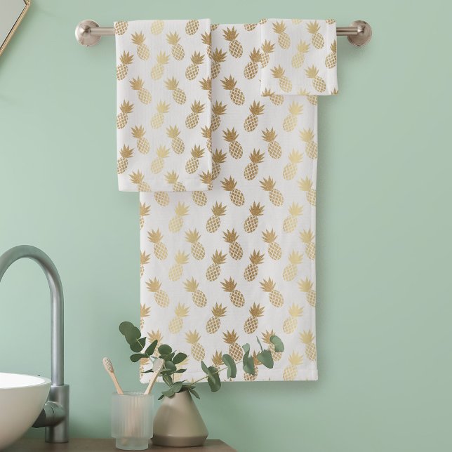 Conjunto De Toalhas Padrão Dourado de abacaxi (Faux Gold Pineapple Pattern Bath Towel Set)