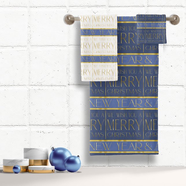 Conjunto De Toalhas Padrão Dourado de Natal azul#35b ID1009 (Criador carregado)