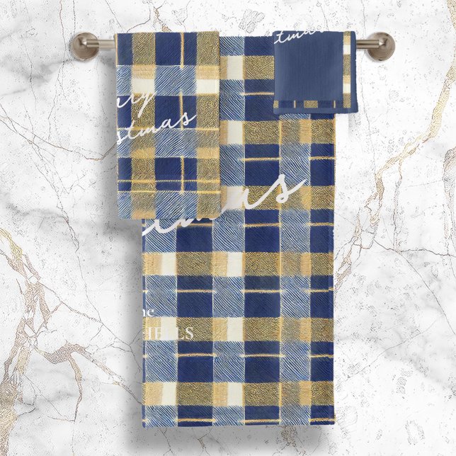 Conjunto De Toalhas Padrão Dourado de Natal Azul nº 7 ID1009 (Criador carregado)