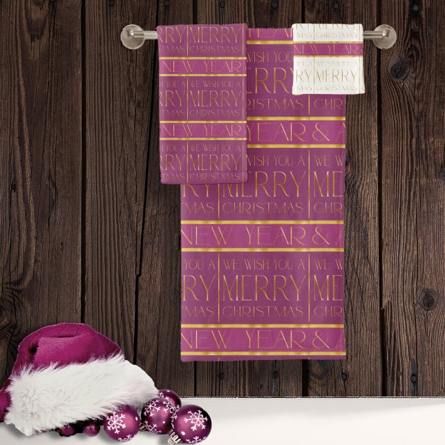 Conjunto De Toalhas Padrão Dourado de Natal magenta nº 35b ID1009 (Criador carregado)