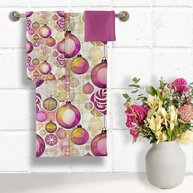 Conjunto De Toalhas Padrão Dourado de Natal magenta nº 6 ID1009 (Criador carregado)