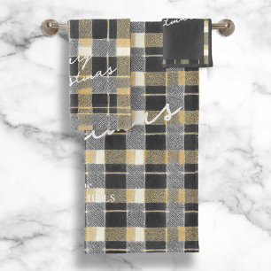 Conjunto De Toalhas Padrão Dourado de Natal preto nº 7 ID1009