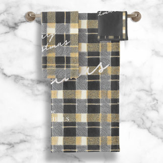 Conjunto De Toalhas Padrão Dourado de Natal preto nº 7 ID1009