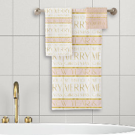 Conjunto De Toalhas Padrão Dourado de Natal rosa#35 ID1009