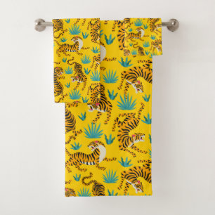 Conjunto De Toalhas Padrão Dourado de Tigre Asiático