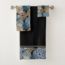 Conjunto De Toalhas Padrão Dourado Floral Azul Dahlia