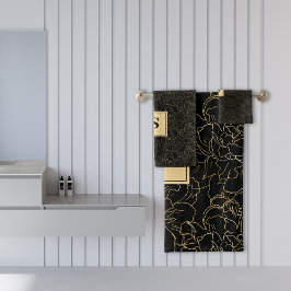 Conjunto De Toalhas Padrão Dourado Floral Elegante