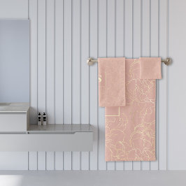 Conjunto De Toalhas Padrão Dourado Floral Elegante Blush Cream