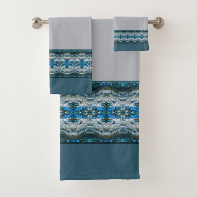 Conjunto De Toalhas Padrão em Cinzas e Faixa Azul acentuado (Insitu)