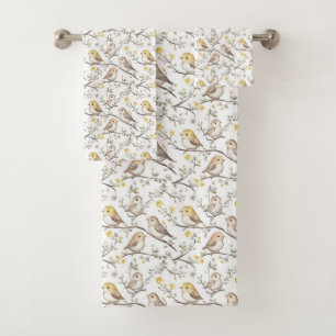 Conjunto De Toalhas Padrão Encantador de Pássaros e Flores