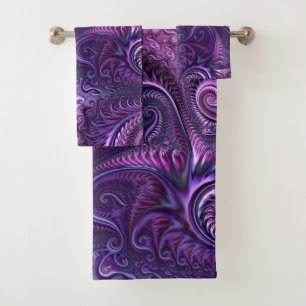 Conjunto De Toalhas Padrão Espiral abstrato Colorido Lilac e Violeta