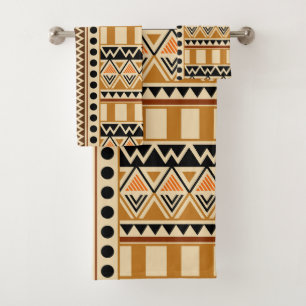 Conjunto De Toalhas Padrão Étnico Primitivo Tribal nas Cores da Terra